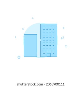 Housing area vector icon. Flat illustration. Building symbol, filled line style. Blue monochrome design. Editable stroke. Adjust line weight.