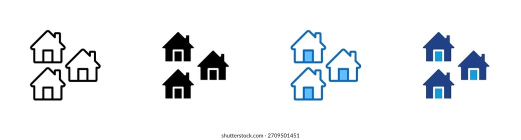 Housing Cluster Multiple Style Icon Design Vector - Gruppe von Häusern, die Nachbarschaft, Wohnkomplex oder Gemeinschaftsleben symbolisieren
