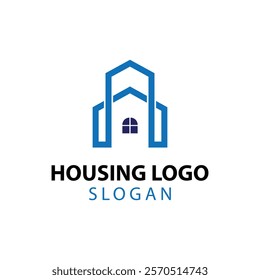 Housing company logo, Construcktion logo, Build house logo with line art simple and elegant. Creative real estate logo and business card template