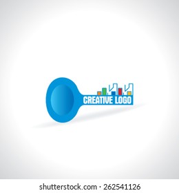 housing concept logo key and building 