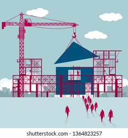 Housing construction.A group of businessmen walked to the building site.