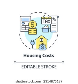 Housing costs concept icon. Mortgage payment. Property tax. Utility bill. Real estate. Household budget. Living expenses abstract idea thin line illustration. Isolated outline drawing. Editable stroke