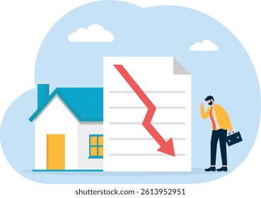 Housing Crisis, Navigating Falling Property Prices. Home loan difficulties Illustration

