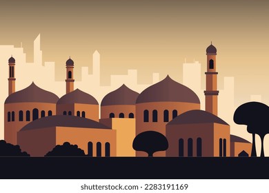 housing with dome building middle east style with flat design concept vector illustration