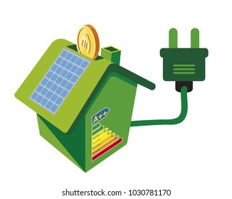 Housing energy efficiency, Green energy an eco friendly house, Vector concept illustration.