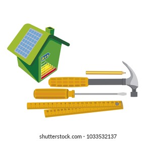 Housing energy efficiency, Green energy an eco friendly house, Vector concept illustration.