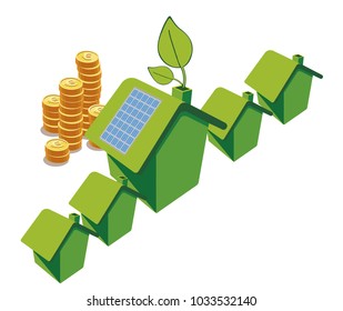 Housing energy efficiency, Green energy an eco friendly house, Vector concept illustration.