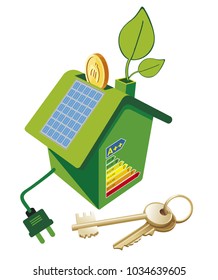 Housing energy efficiency, Green energy an eco friendly house, Vector concept illustration.