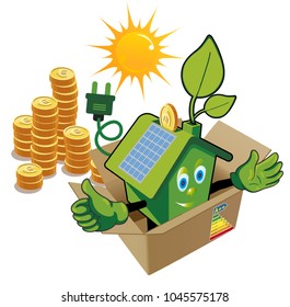 Housing energy efficiency, Green energy an eco friendly house, Vector concept illustration.