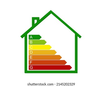 Housing energy efficiency rating certification system for label. Energy class concept with house and consumption bar. Graphic certification system element on dark background. Eco chart