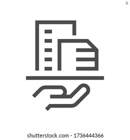 Housing estate or condominium and agent or realtor vector icon. That high building and people specialize in real estate, property, law to development, owned, sale, rent, buy, investment. 48x48 pixel.