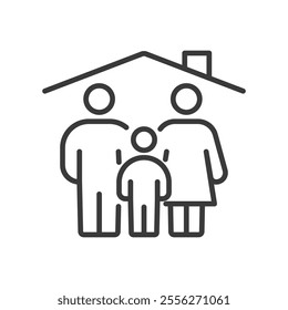 Housing for a family, icon in line design. Family, house, home, living, parents, children, shelter on white background vector. Housing for a family editable stroke icon