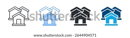 Housing Icon Set Multiple Style. Designed In Outline, Blue, Glyph, Dual Tone