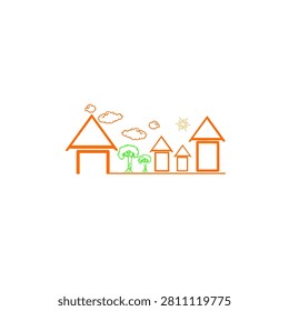 housing icon with trees and clouds in summer without background