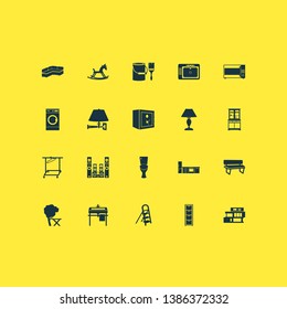 Housing icons set with stepladder, bench, rocking horse and other settee elements. Isolated vector illustration housing icons.