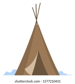 Housing for indigenous north families. Chum from reindeer skin single located on snowy ground. Hut for people isolated on white background. Temporary dwelling. Vector illustration in flat style