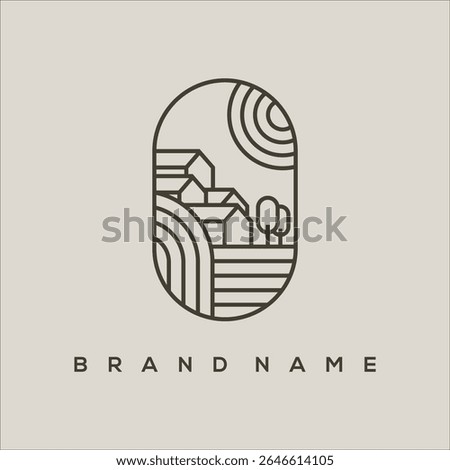 housing line art with sun and tree logo vector