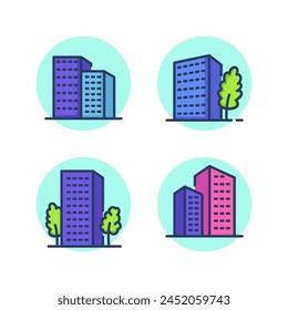 Housing line icon set. Dormitory area, residential apartment, high-rise, multi-story. Disctrict, building concept. Vector illustration for web design and app