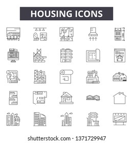 Housing line icons, signs set, vector. Housing outline concept, illustration: home,house,building,residential,estate,real,architecture