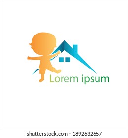 Housing logo with child silhouette. Happy family symbol. real estate