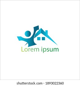 Housing logo with child silhouette. Happy family symbol. real estate