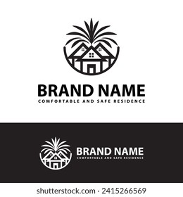 housing logo design with three house elements