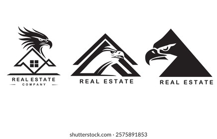 housing logo in the shape of an eagle's head and a luxury house roof, black and white
