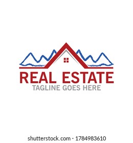Logo-Vorlage für den Wohnungsbau auf Berg-Hintergrund, für die Unterbringung von Projektlogos