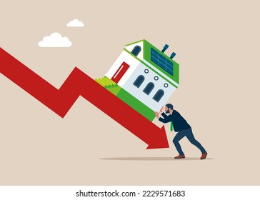 Housing market is falling. Global crisis. Business housing crisis. Flat modern vector illustration.