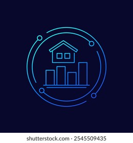 Icono del mercado de la vivienda con el gráfico, diseño lineal