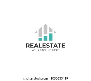 Housing market logo template. Real estate stock market vector design. Growth chart and home logotype