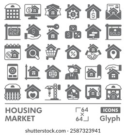 Housing market symbols collection or sketches. real estate theme icons in glyph style signs for web and app. Vector graphics isolated on white background