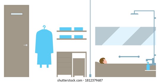 Housing. Men bathing in the bathroom