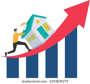 Housing price falling down, real estate and property crash, value drop or decline, home loan or mortgage risk, falling down housing graph, property broker, property market crash
