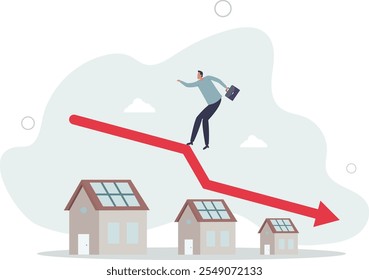 Caída de Precios de vivienda, caída de bienes raíces y propiedades, caída o disminución de valor, concepto de préstamo hipotecario o riesgo hipotecario.