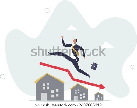 Housing price falling down, real estate and property crash, value drop or decline, home loan or mortgage risk concept. character life .