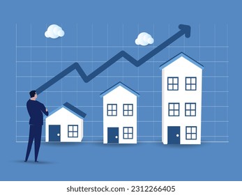 Housing price rising up, Arrow chart rising house prices, real estate investment or property growth concept.vector iluustration.
