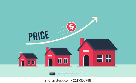 Immobilienpreisanstieg, Immobilienwachstum oder Immobilienwachstum mit steigendem Bogenpfeil