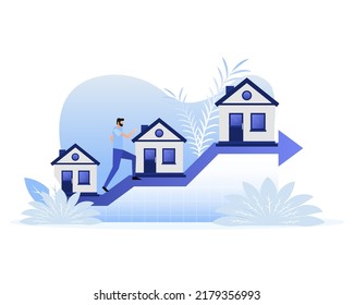Housing price rising up. Real estate investment. Profit growth progress