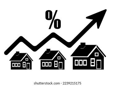 Housing Price Rising Up, Real estate investment or Property Growth Concept, Houses, Arrow graph and percentage mark. Vector illustration  for Web Banner, Mobile