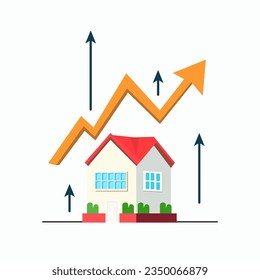 Housing price rising up. Real estate investment or property growth concept, house with arrow graph. Isolated vector illustration