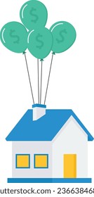 Housing price rising up, real estate or property growth, Running on rising green graph on house roof

