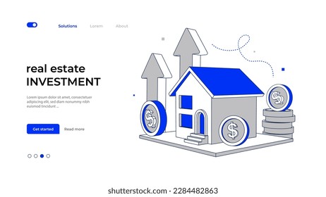 Housing prices rising up concept illustration . Real estate investment or property growth. Vector