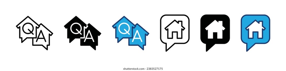 Housing-Fragen und Antworten Symbol gesetzt. Symbol für Home- oder Hausdiskussion auf weißem Hintergrund. Q und A. Vektorgrafik