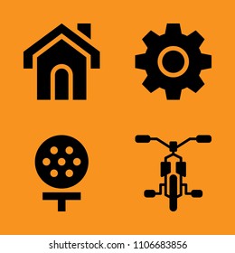 housing, real, flat and black icons set. Vector illustration for web and design