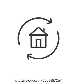 Housing renovation, icon in line design. Renovation, housing, construction, repair, remodeling, interior, exterior on white background vector. Housing renovation editable stroke icon