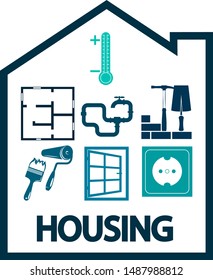 Housing repair service and construction symbol