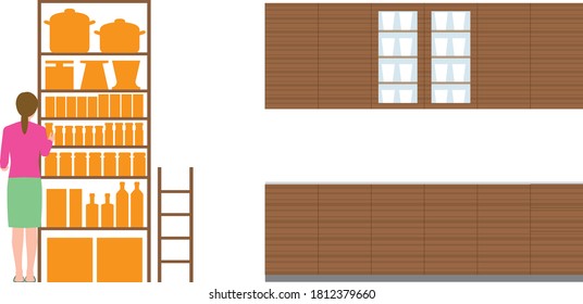 Housing. Storage shelves and pantry