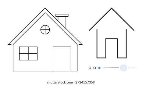 Wohnstile, architektonische Konzepte, Design-Entscheidungen, Wohnungsästhetik, Gebäudeentwicklung, digitale Werkzeuge. Ein detailliertes Hausdesign und minimalistische Umrisse mit einem Auswahlschieber. Wohnungsstile