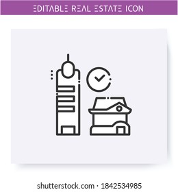 Housing type choosing line icon. Selecting urban or rural habitation place.Real estate agency, housing business concept. Lease home and housing amenities. Isolated vector illustration.Editable stroke 